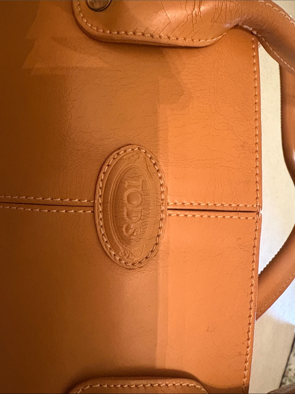 Tod's Cognac Leather Tote with Embroidered Butterfly